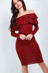 Hannah Black Long Sleeve Bardot Frill Bodycon - bejealous-com