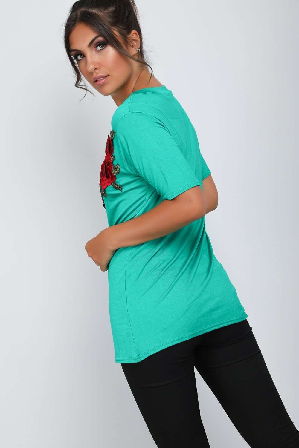 Hannah Floral Rose Applique Baggy Jersey Tshirt - bejealous-com