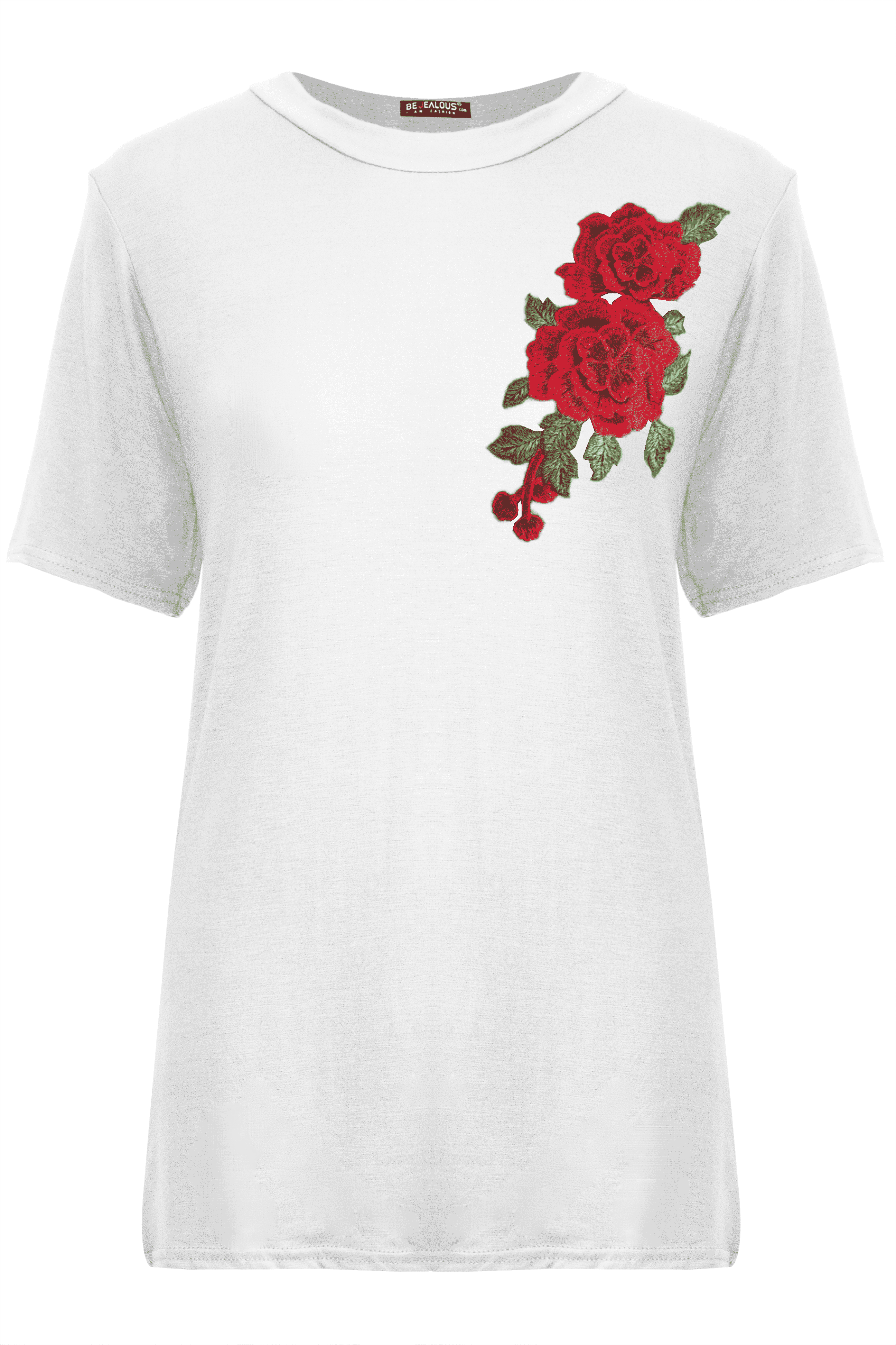 Hannah Floral Rose Applique Baggy Jersey Tshirt - bejealous-com