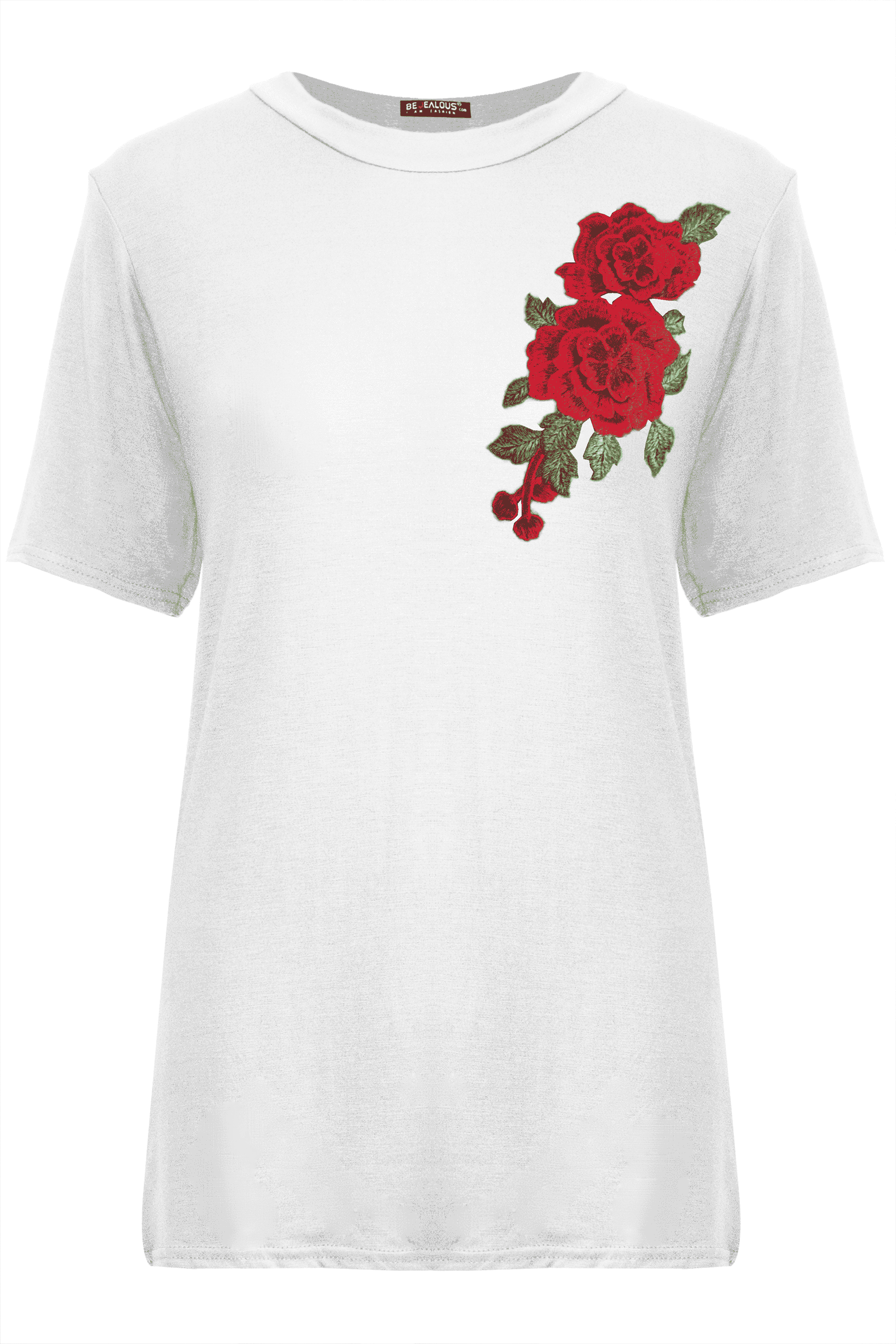 Hannah Floral Rose Applique Baggy Jersey Tshirt - bejealous-com