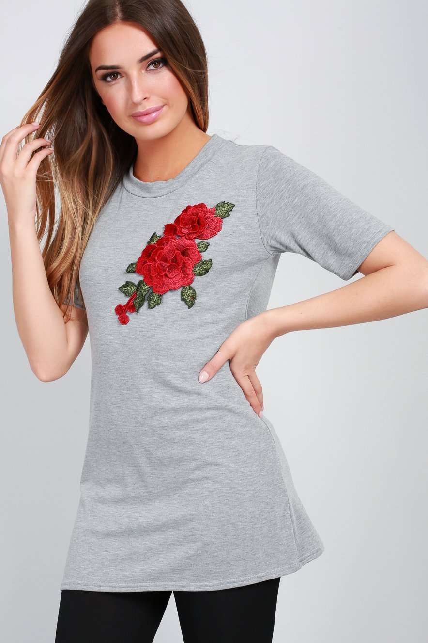 Hannah Floral Rose Applique Baggy Tshirt - bejealous-com