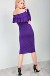 Hannah Long Sleeve Burgundy Bardot Frill Bodycon Dress - bejealous-com