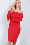 Hannah Long Sleeve Purple Bardot Frill Bodycon Dress - bejealous-com