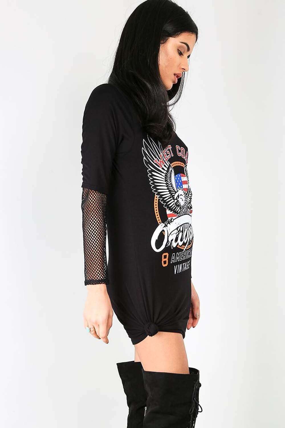 Hariette Graphic Biker Print Choker Neck T-Shirt Dress - bejealous-com