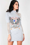 Hariette Graphic Biker Print Choker Neck T-Shirt Dress - bejealous-com