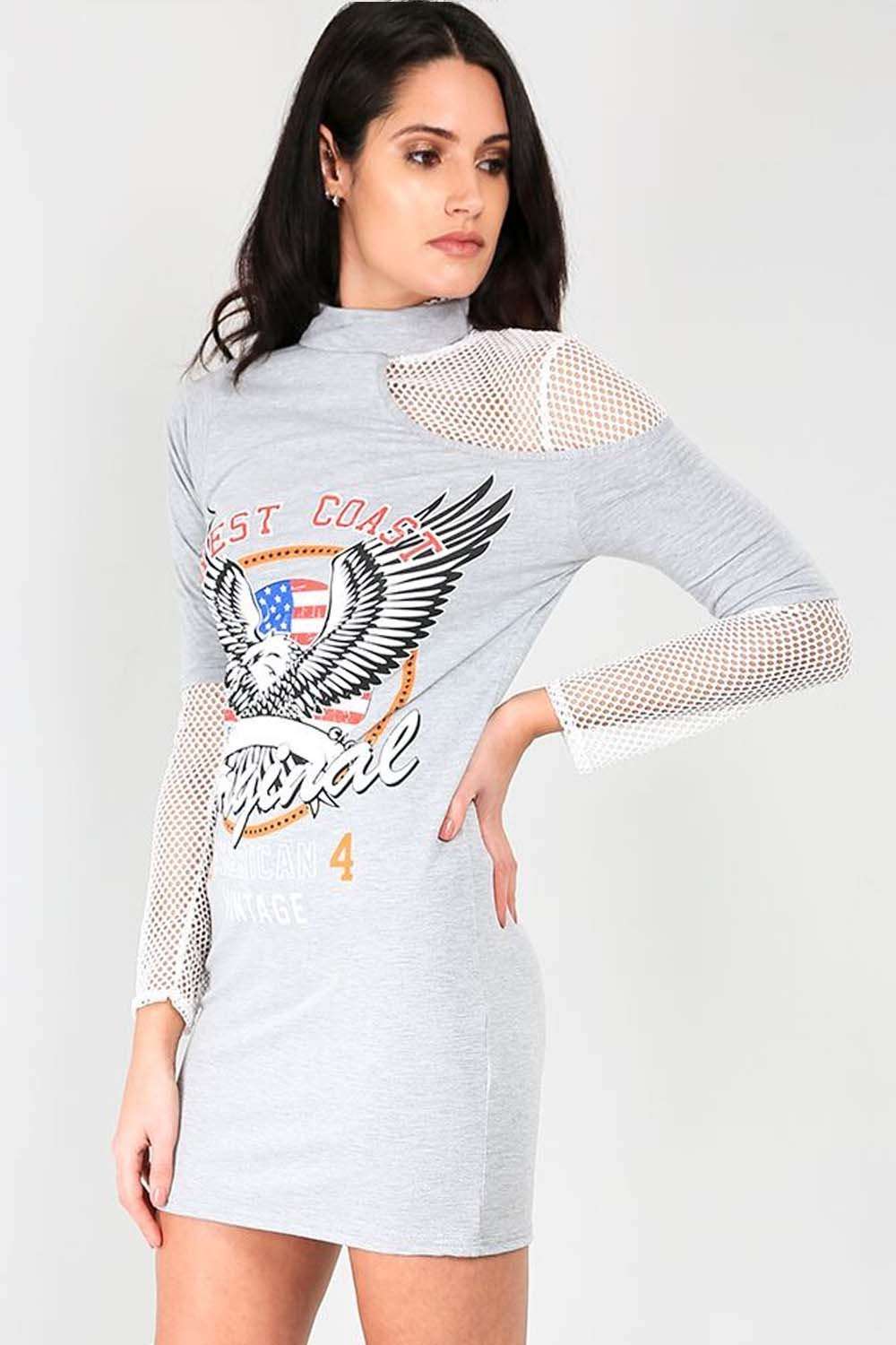 Hariette Graphic Biker Print Choker Neck T-Shirt Dress - bejealous-com