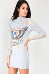 Hariette Graphic Biker Print Choker Neck T-Shirt Dress - bejealous-com