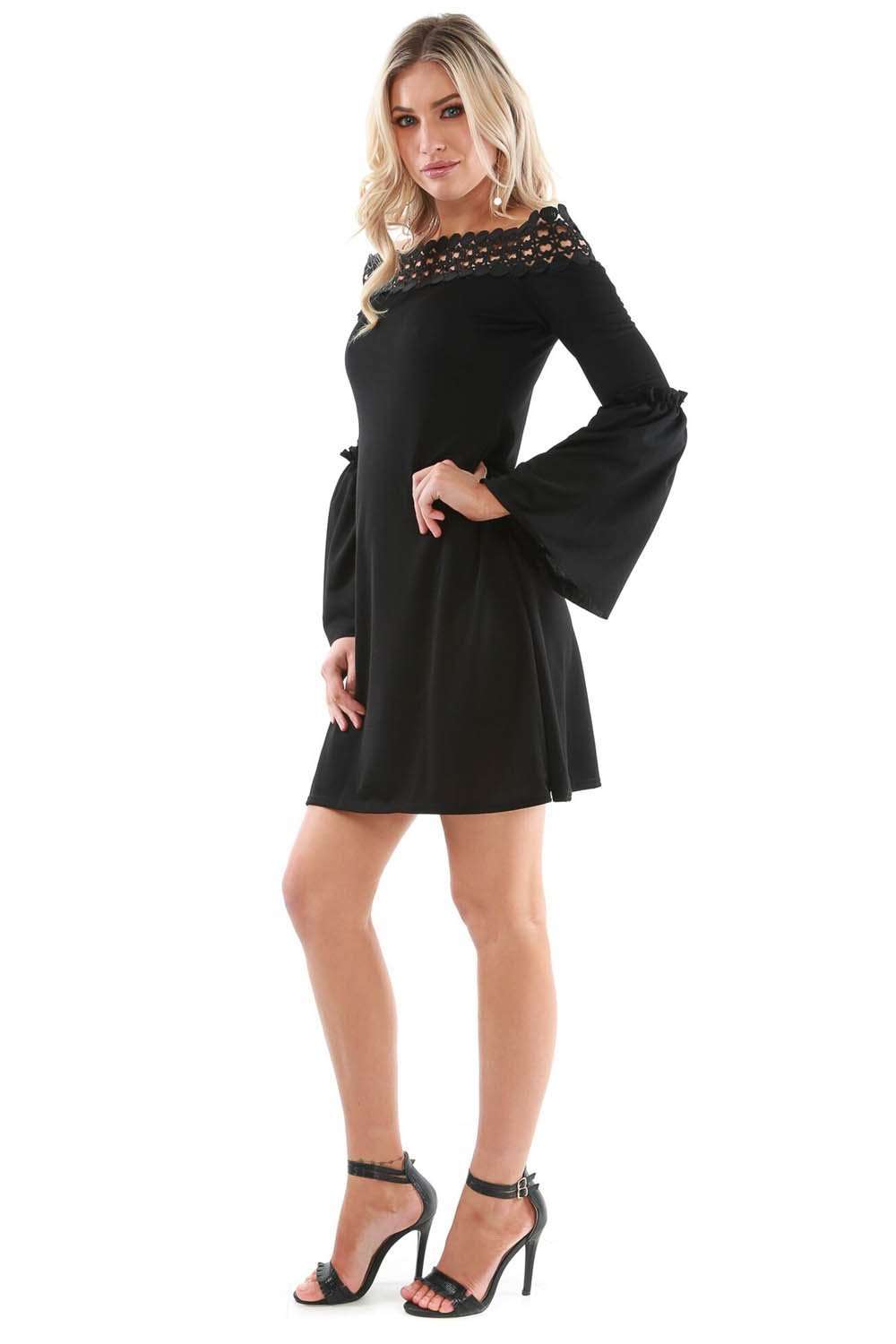 Harriet Crochet Bardot Flare Sleeve Dress - bejealous-com