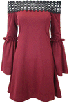 Harriet Crochet Bardot Flare Sleeve Dress - bejealous-com