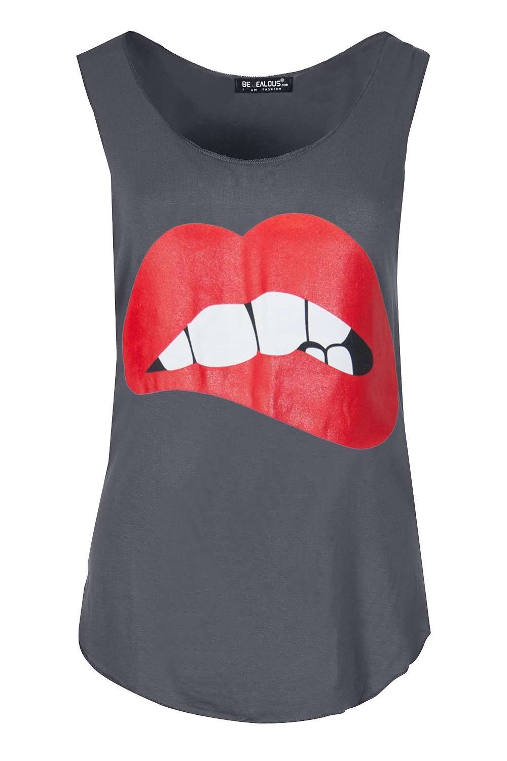 Lips Graphic Print Curved Hem Vest Top - bejealous-com