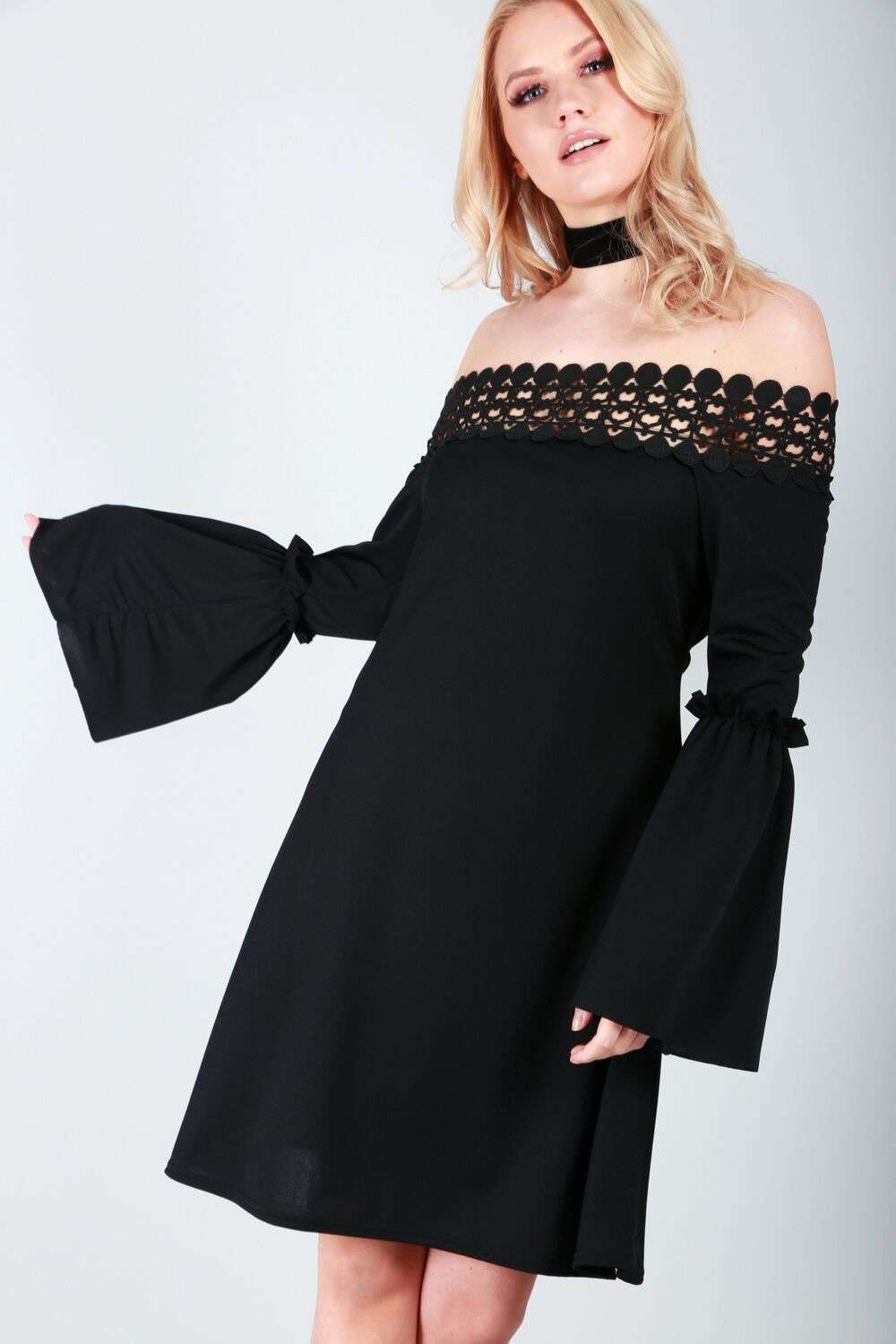 Harriet Off Shoulder Flare Sleeve Dress - bejealous-com