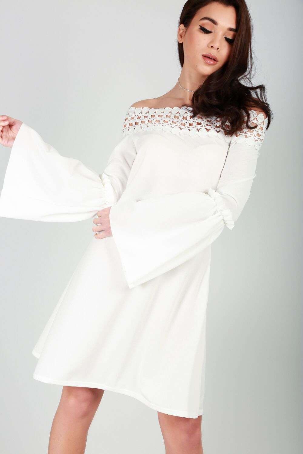 Harriet Off Shoulder Flare Sleeve Dress - bejealous-com