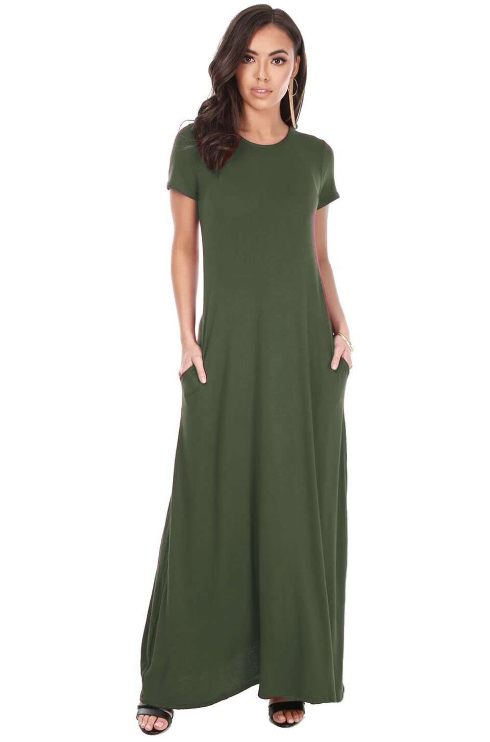 Harrieta Jersey Maxi Tshirt Dress With Pockets - bejealous-com