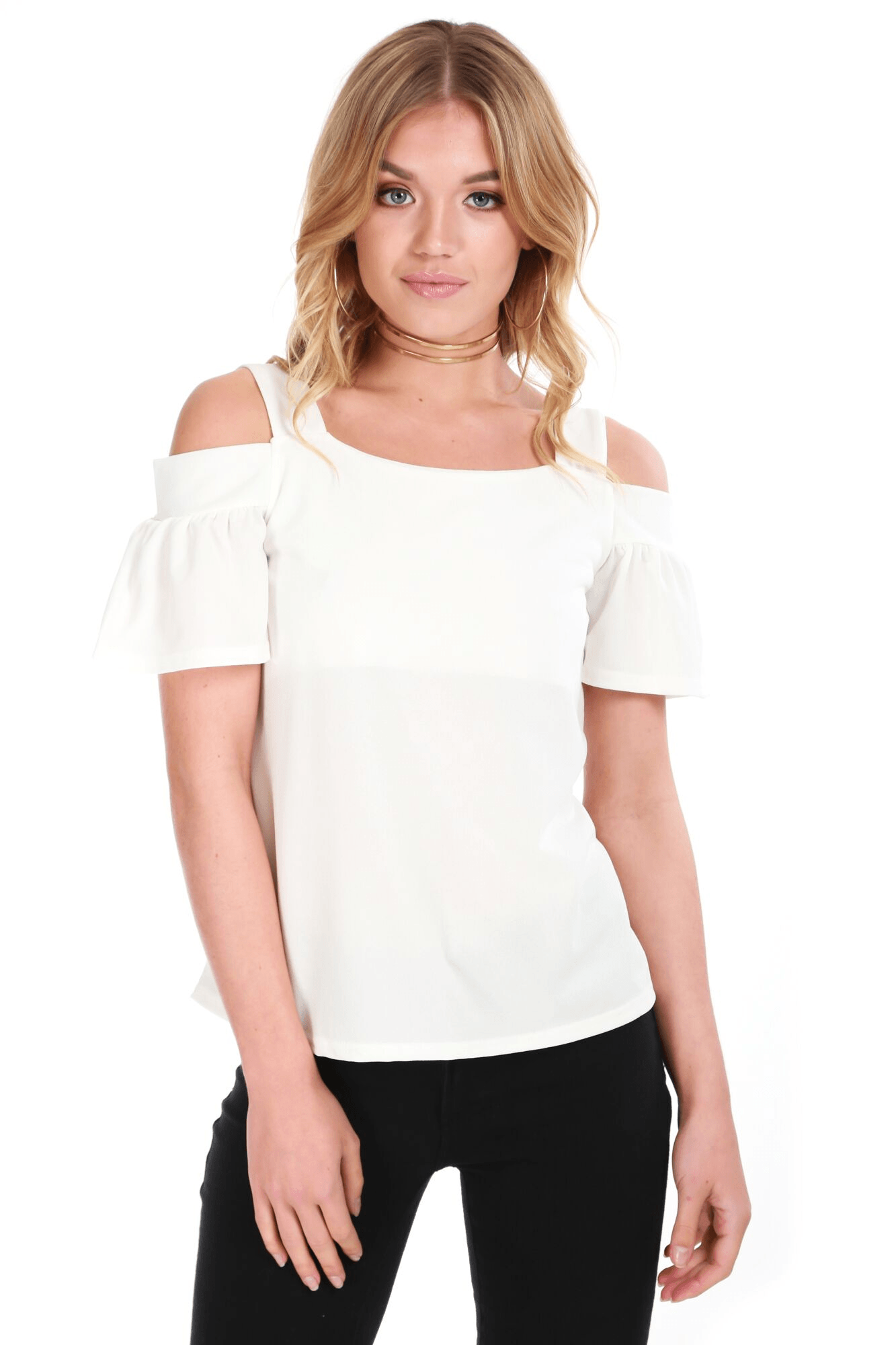 Harriette Off Shoulder Frill Sleeve Top - bejealous-com