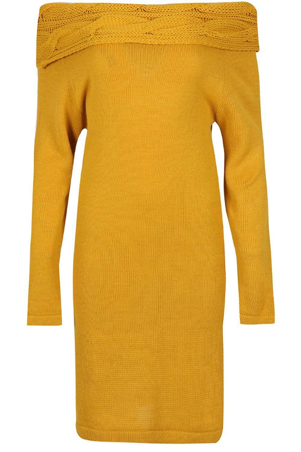 Off Shoulder Beige Knitted Jumper Dress - bejealous-com