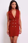 Hazel Gold Button Sleeveless Blazer Mini Dress - bejealous-com