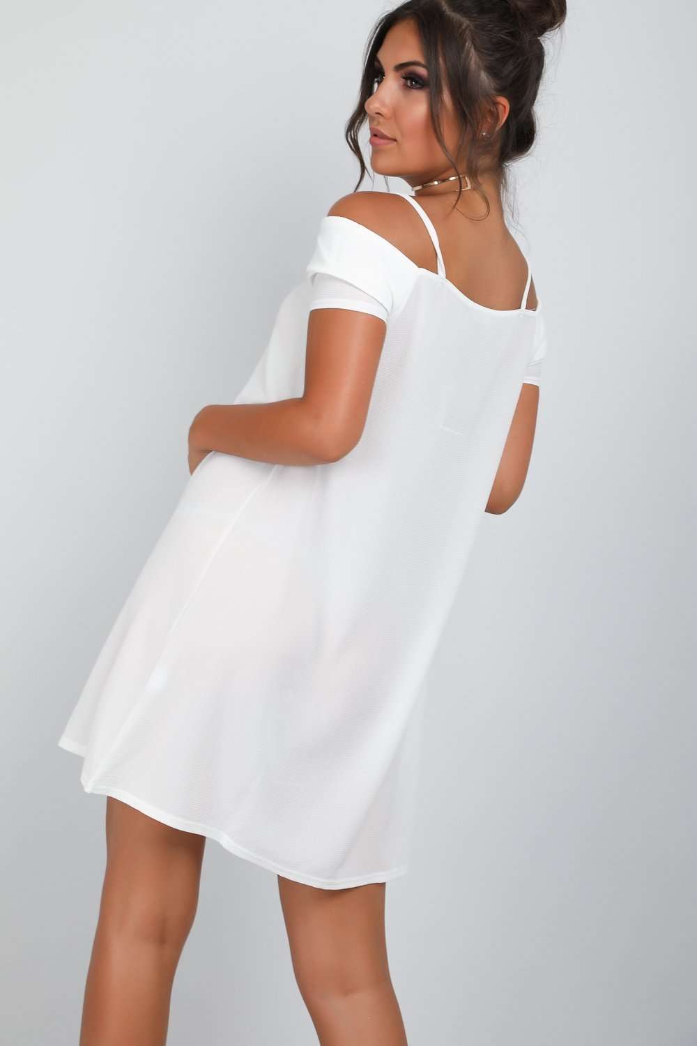 Hazel White Strappy Bardot Mini Slip Dress - bejealous-com