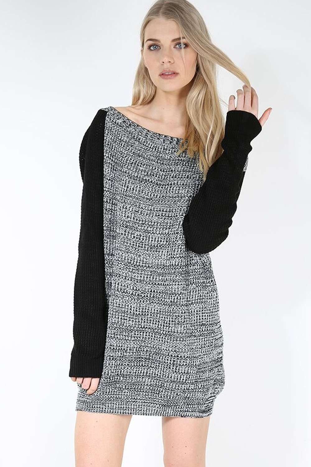 Hettie Monochrome Knitted Jumper Dress - bejealous-com
