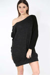 Off Shoulder Black Knitted Jumper Dress - bejealous-com
