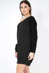 Off Shoulder Black Knitted Jumper Dress - bejealous-com