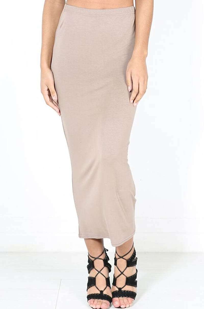 High Waist Burgundy Basic Jersey Maxi Pencil Skirt - bejealous-com