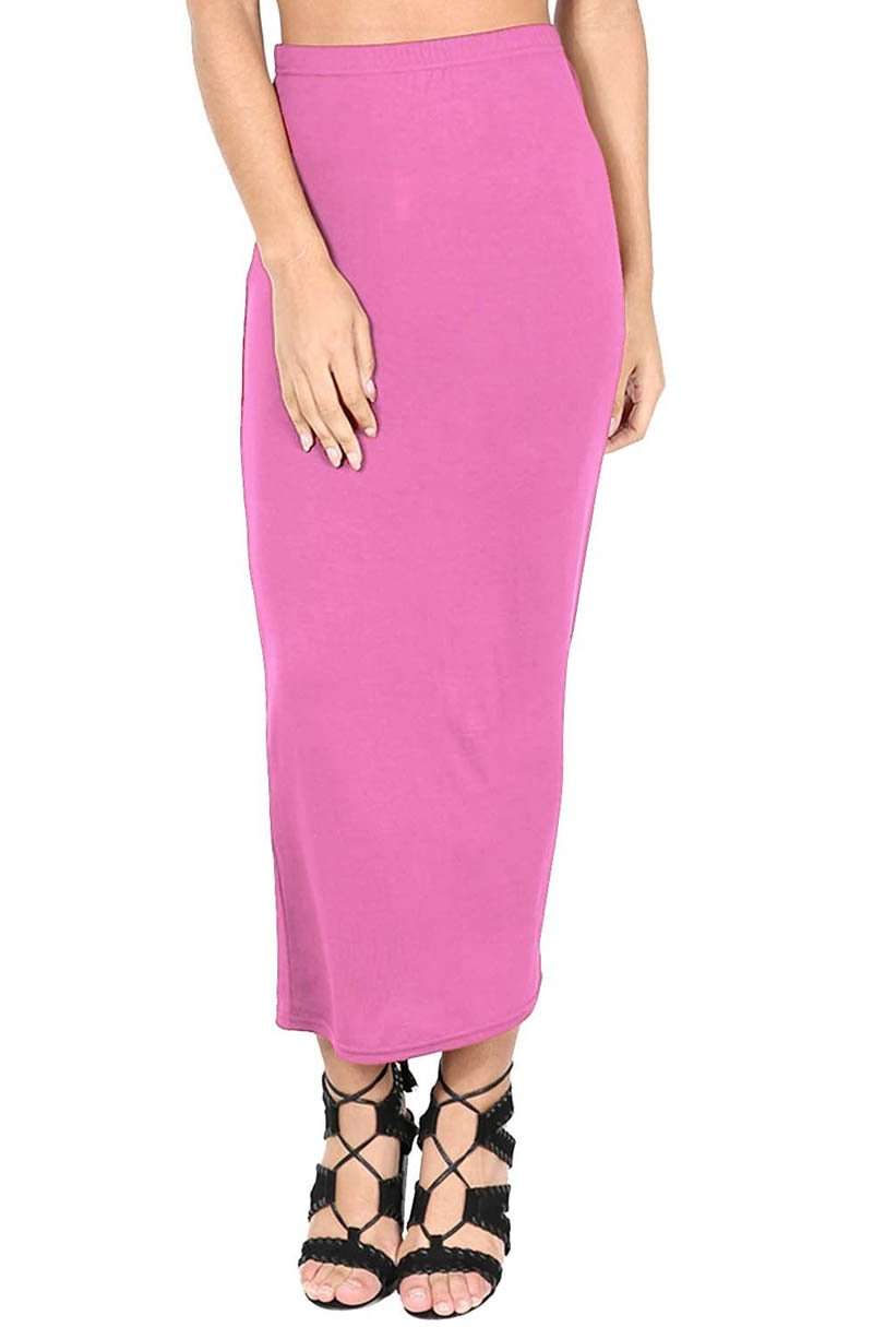 High Waist Burgundy Basic Jersey Maxi Pencil Skirt - bejealous-com