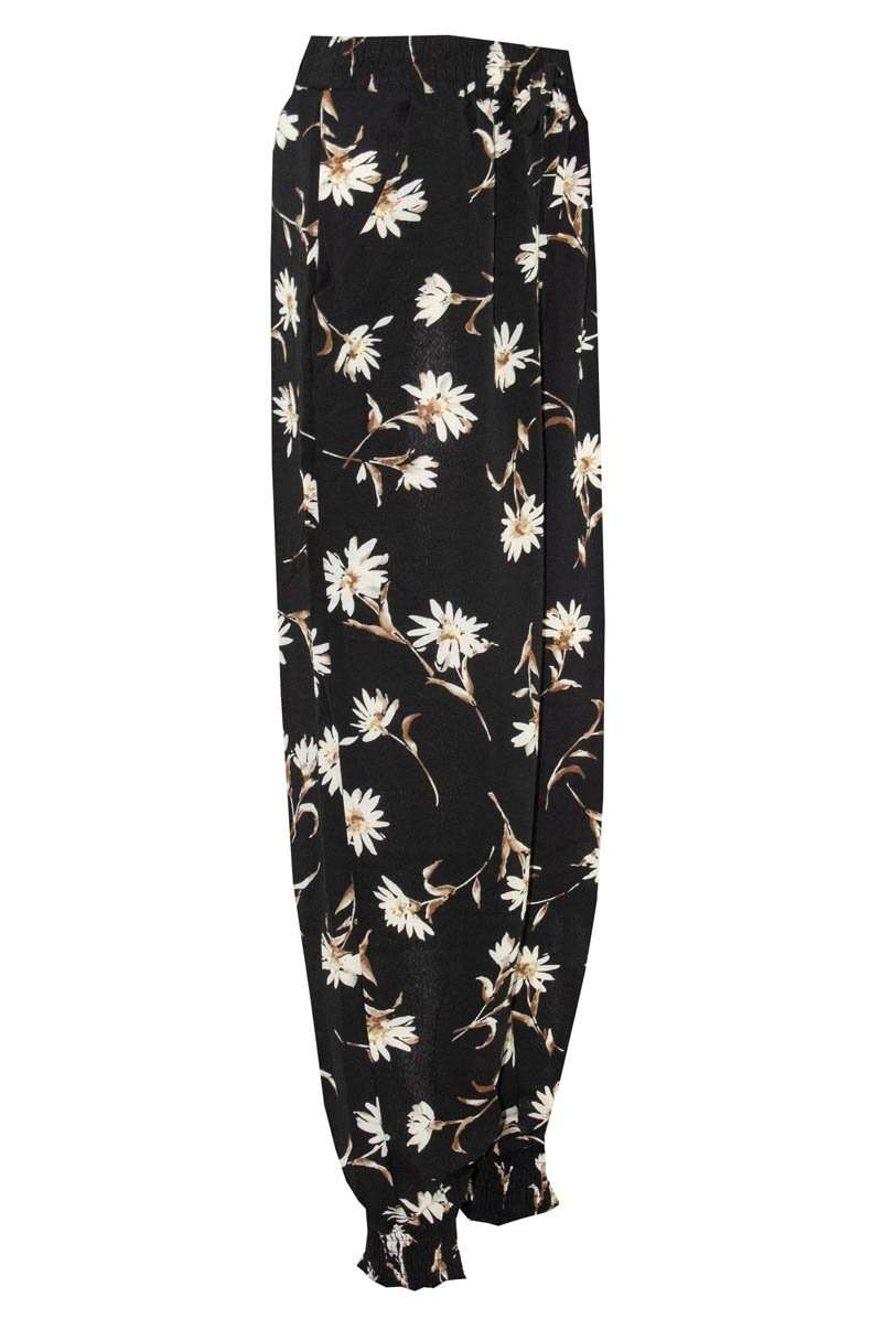 High Waist Black Floral Cuffed Leg Trousers - bejealous-com
