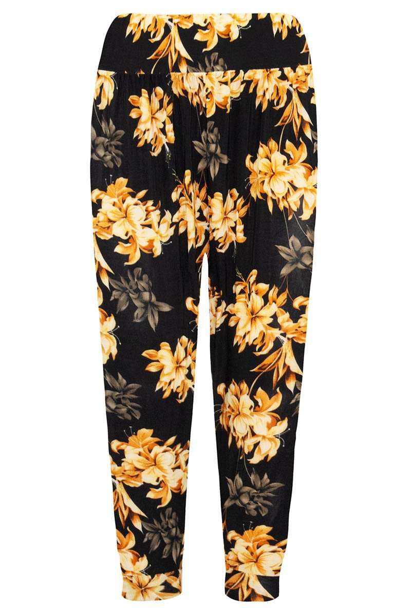 High Waist Red Floral Print Cuffed Leg Trousers - bejealous-com