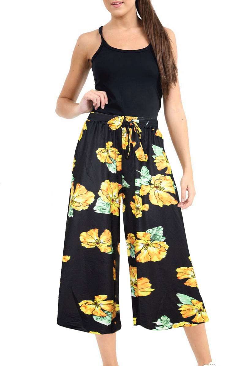High Waist Floral Print Cropped Leg Culottes - bejealous-com
