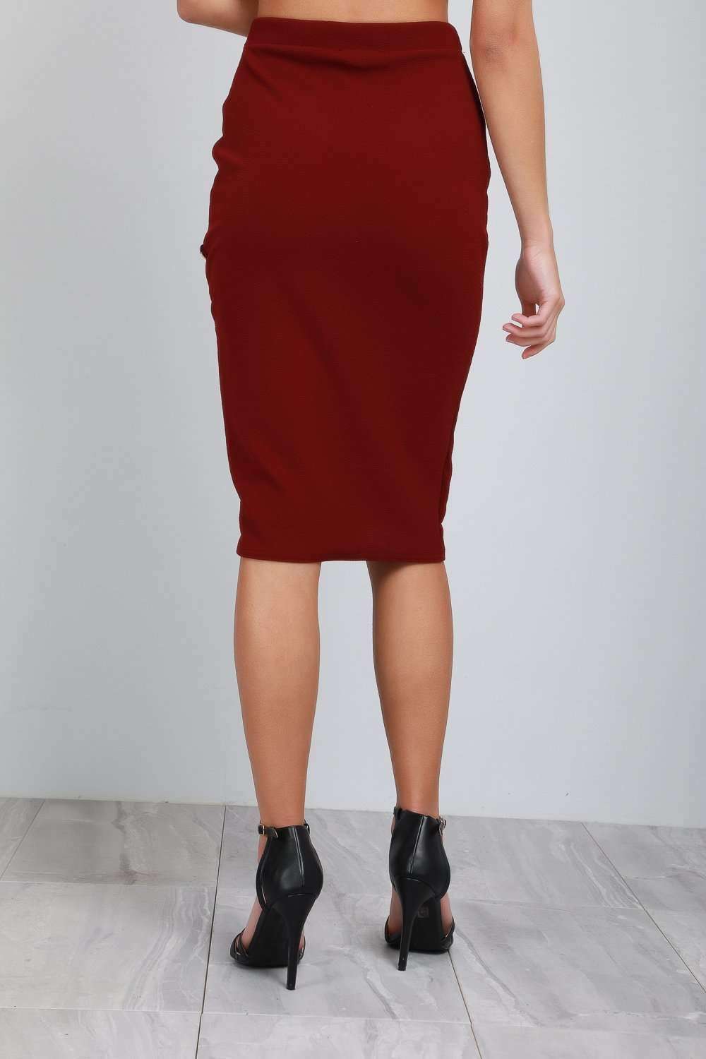 High Waisted Gold Button Black Midi Tuxedo Skirt - bejealous-com