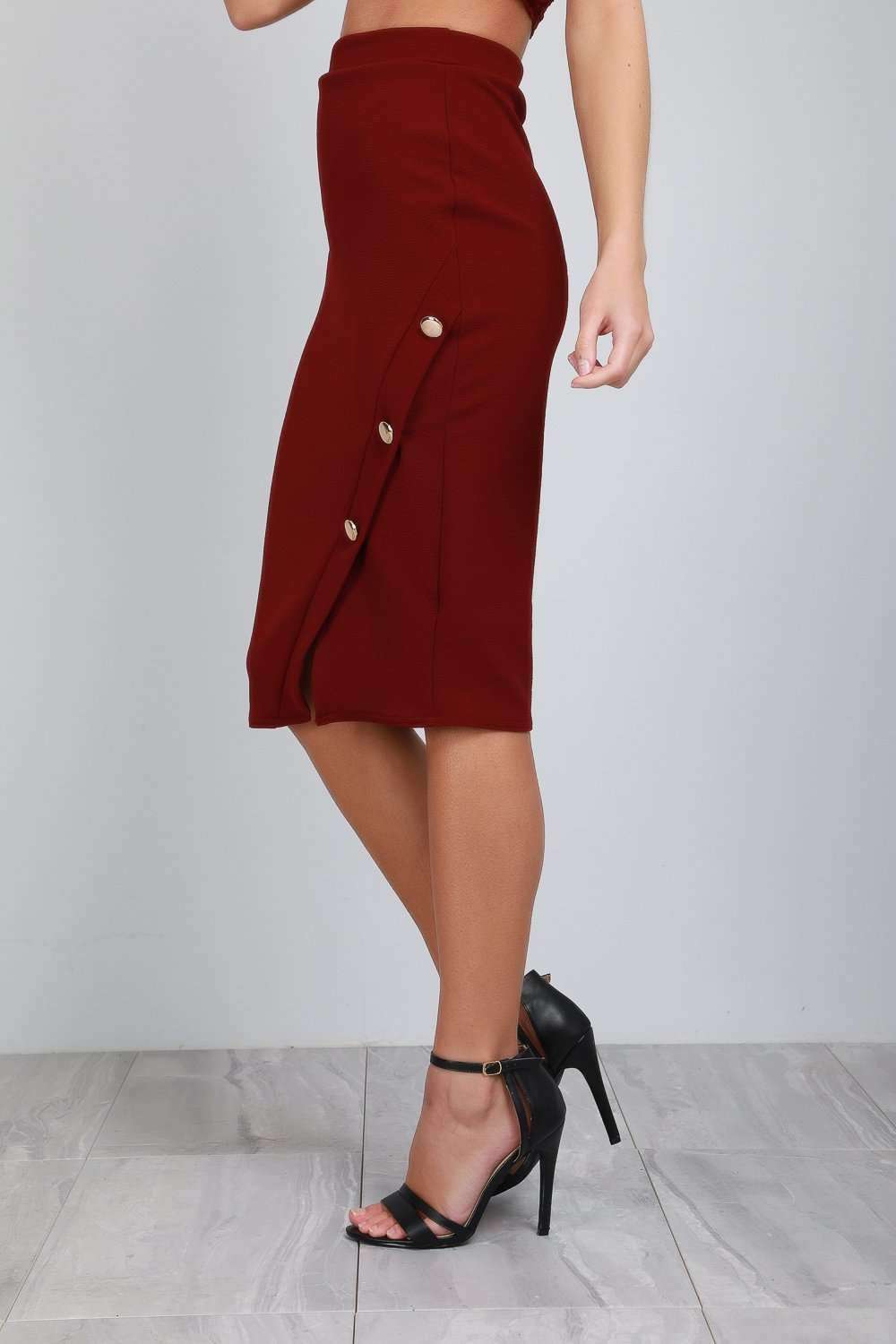 High Waisted Gold Button Black Midi Tuxedo Skirt - bejealous-com