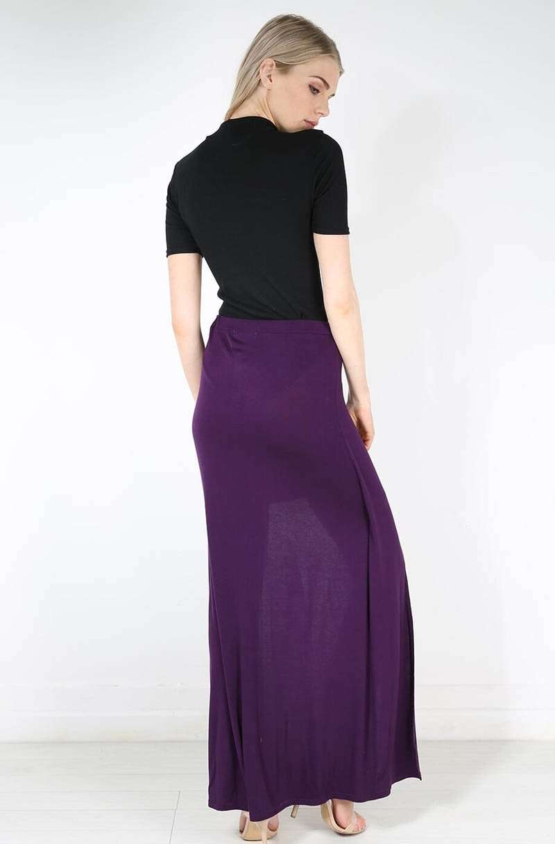 High Waisted Split Leg Purple Maxi Skirt - bejealous-com