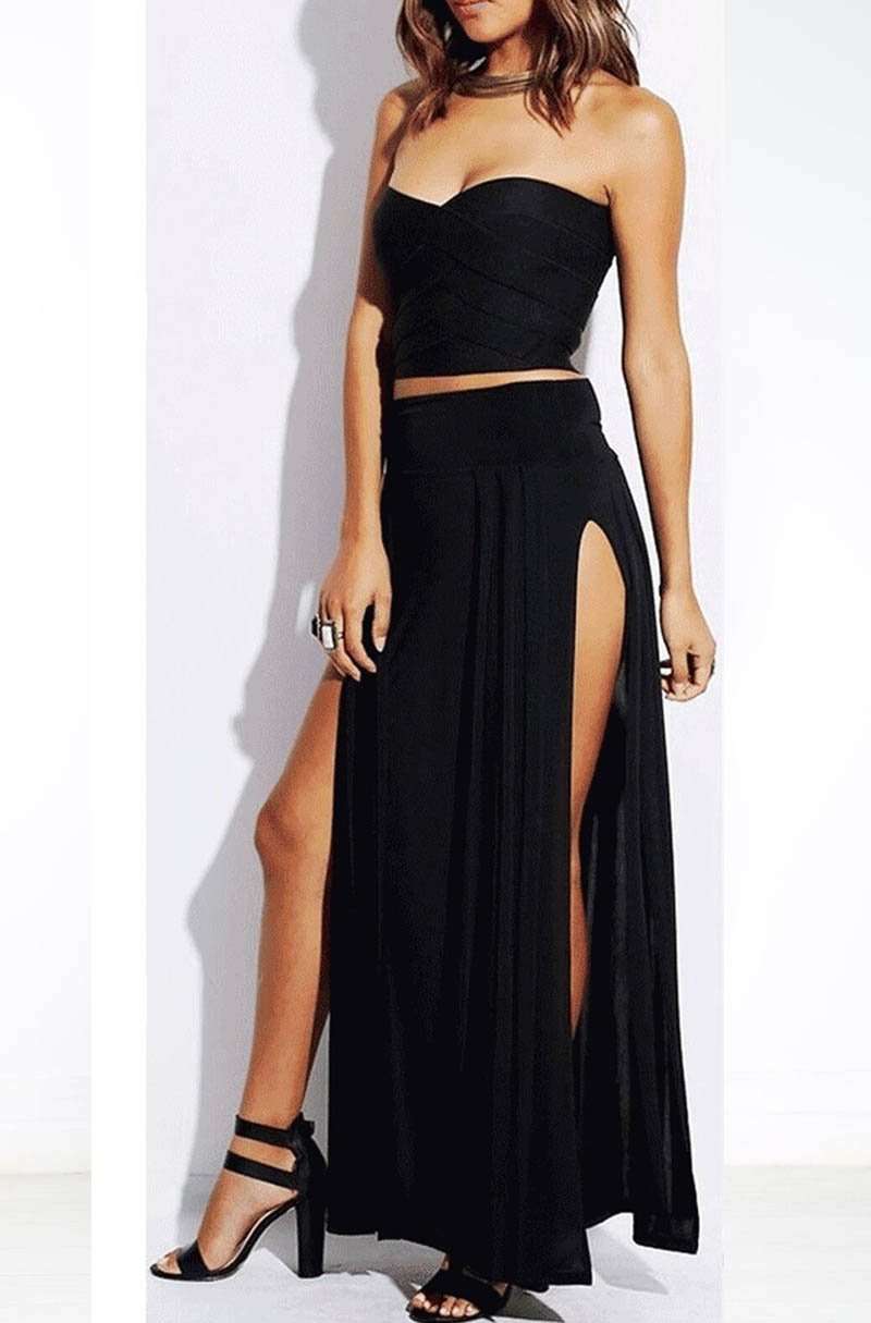 High Waisted Thigh High Split Maxi Skirt - bejealous-com