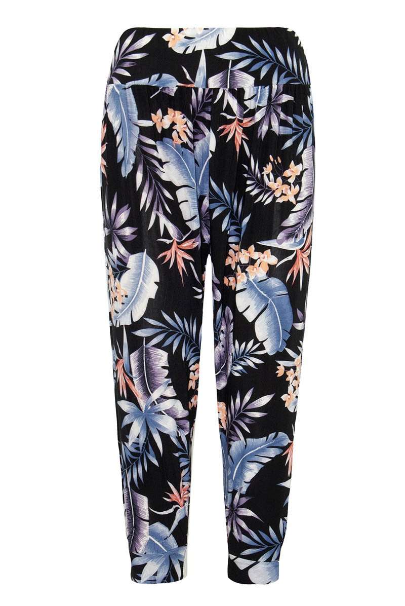 High Waisted Tropical Print Cropped Harem Trousers - bejealous-com