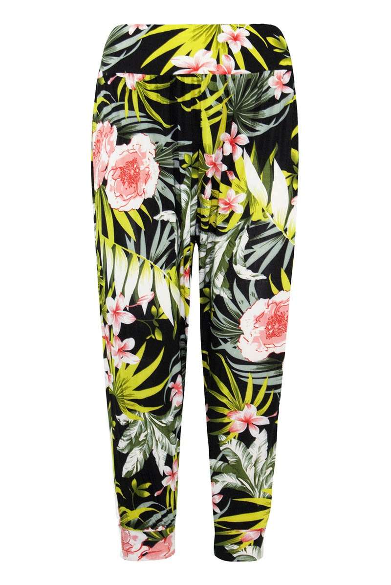 High Waisted Tropical Print Cropped Harem Trousers - bejealous-com