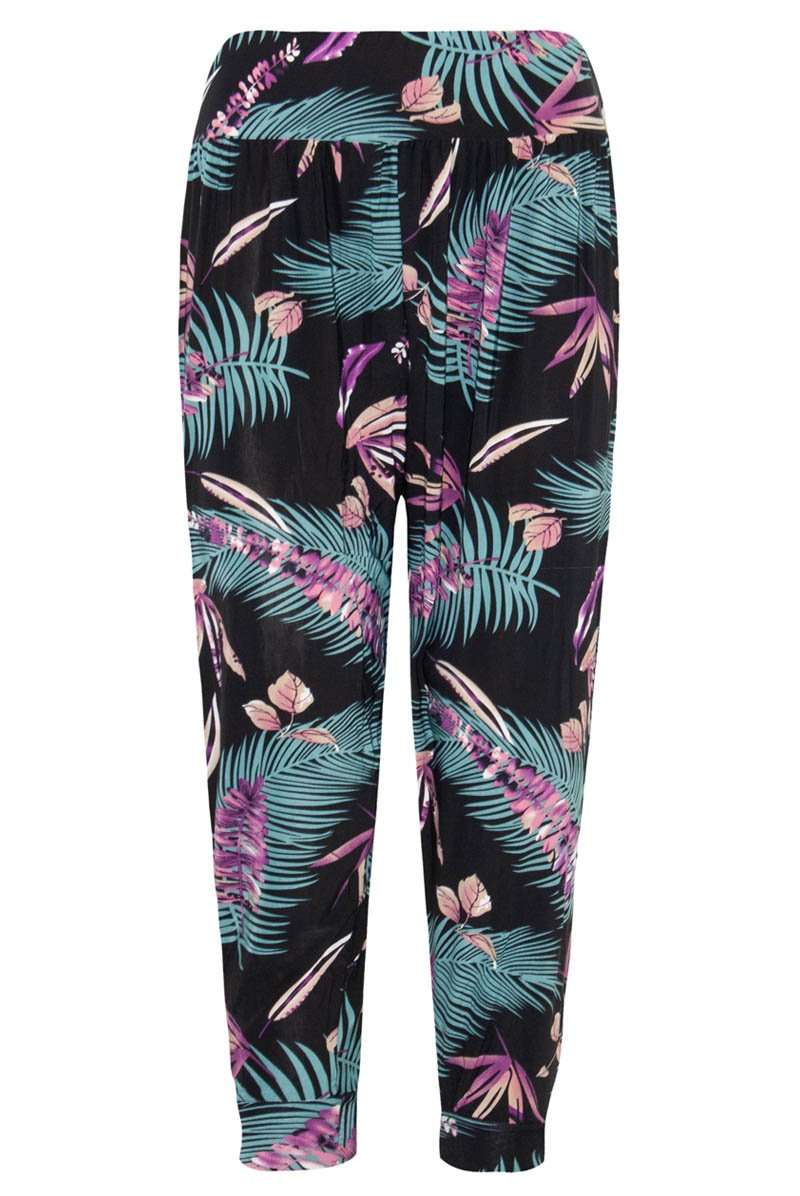 High Waisted Tropical Print Cropped Harem Trousers - bejealous-com
