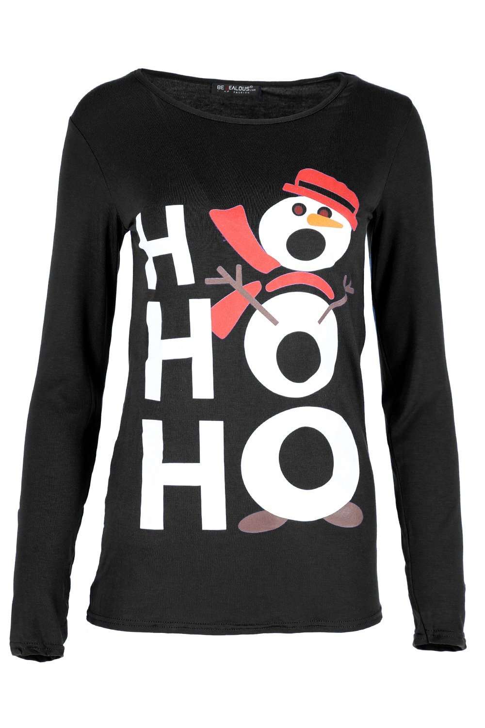 Hohoho Christmas Print Long Sleeve Snowman Tshirt - bejealous-com