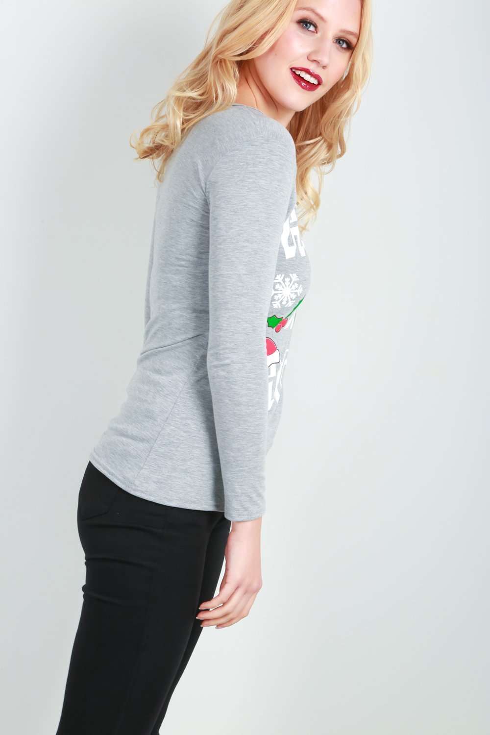 Hohoho Christmas Slogan Print Long Sleeve Tshirt - bejealous-com