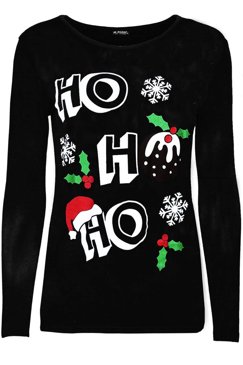 Hohoho Christmas Slogan Print Long Sleeve Tshirt - bejealous-com