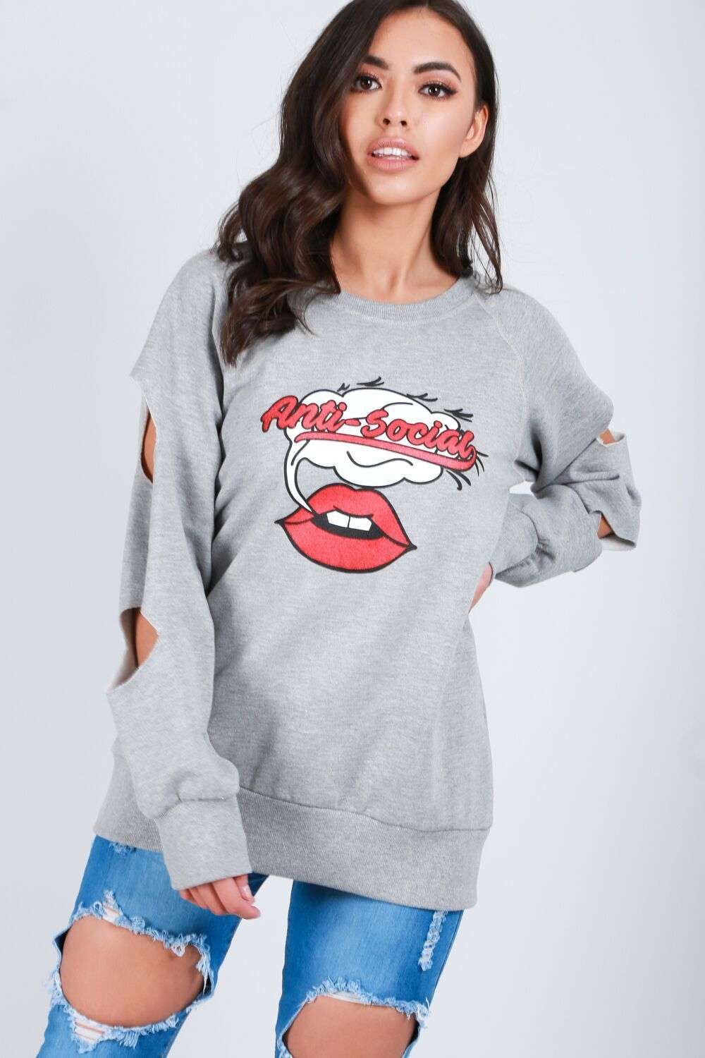 Holly Anti Social Graphic Print Sweatshirt - bejealous-com