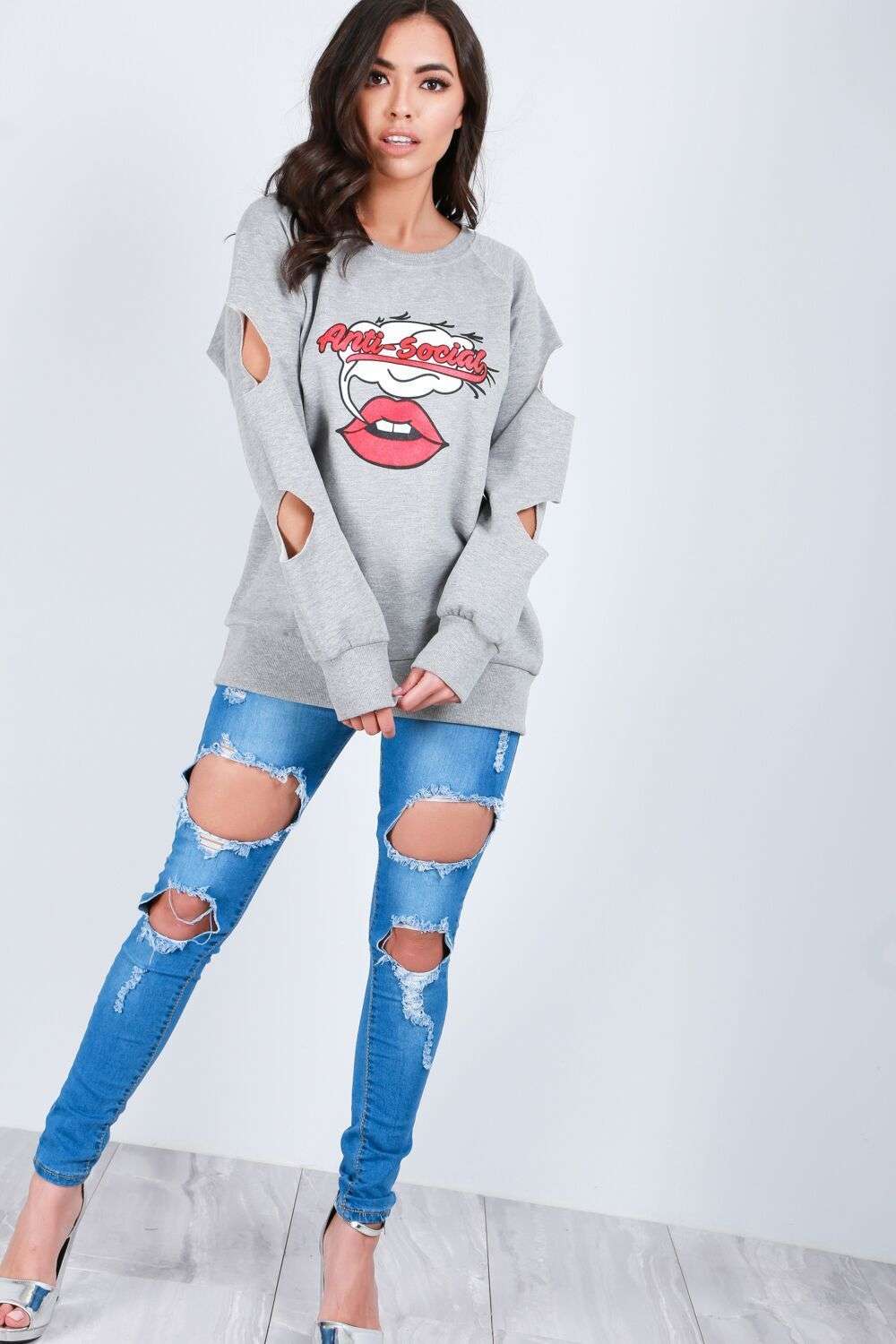 Holly Anti Social Graphic Print Sweatshirt - bejealous-com