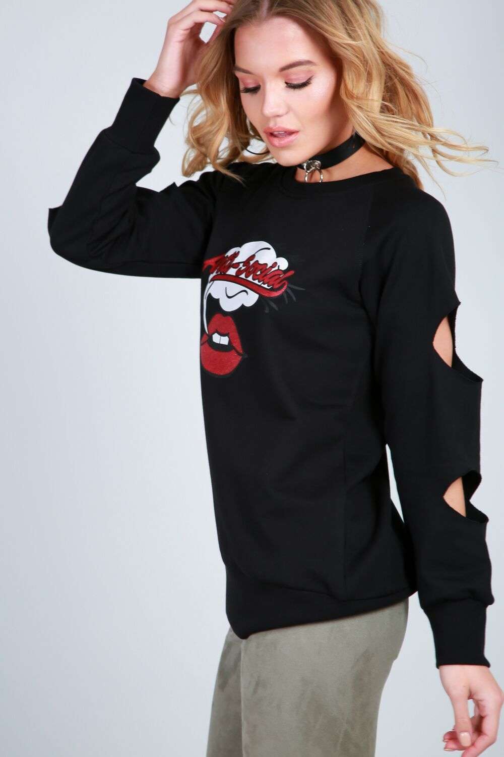 Holly Anti Social Graphic Print Sweatshirt - bejealous-com