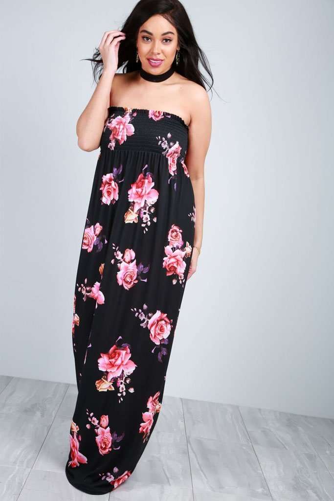 Immie Sheering Bandeau Floral Maxi Dress - bejealous-com
