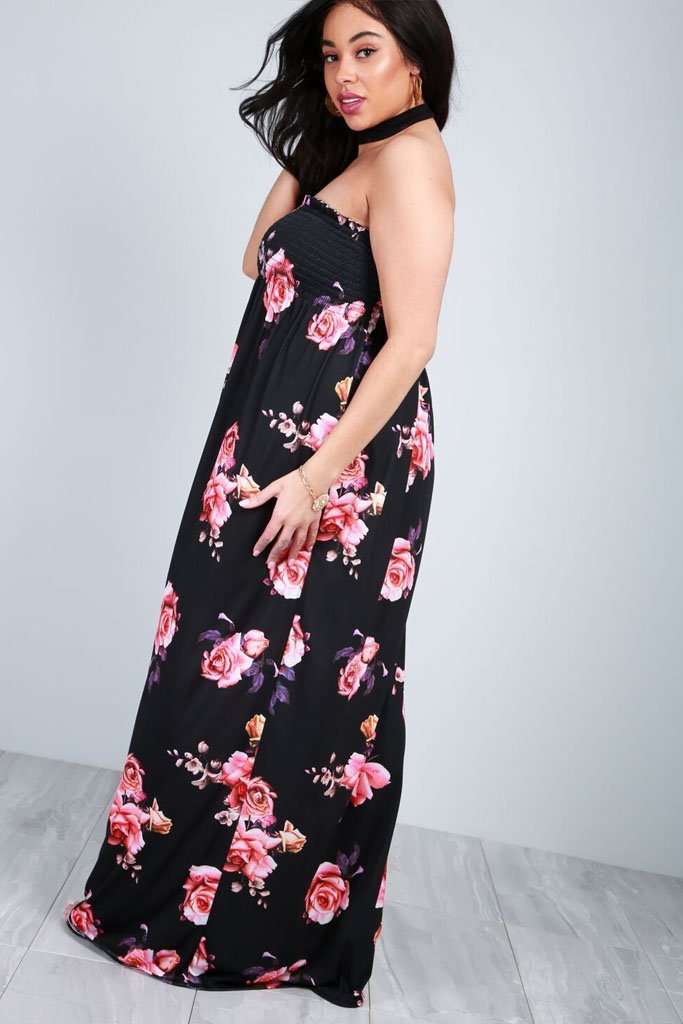 Immie Sheering Bandeau Floral Maxi Dress - bejealous-com