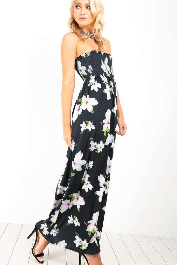 Immie Sheering Bandeau Floral Maxi Dress - bejealous-com