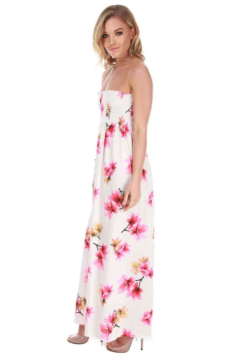 Immie Sheering Bandeau Floral Maxi Dress - bejealous-com