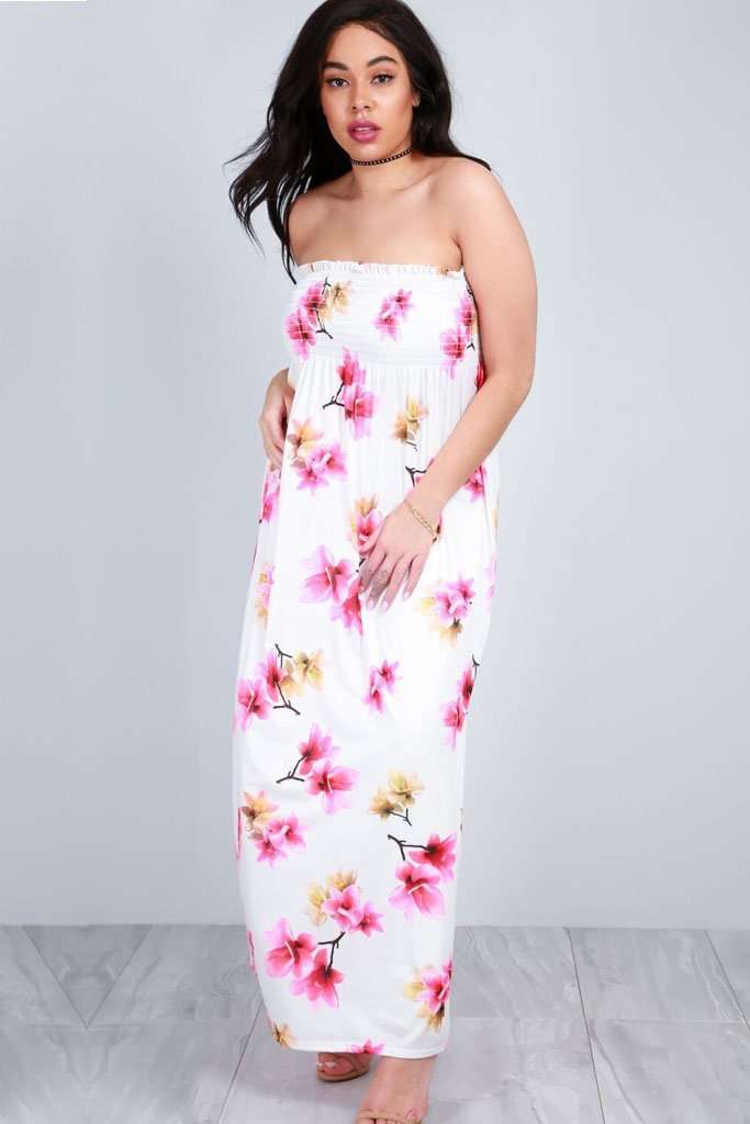 Immie Sheering Bandeau Floral Maxi Dress - bejealous-com