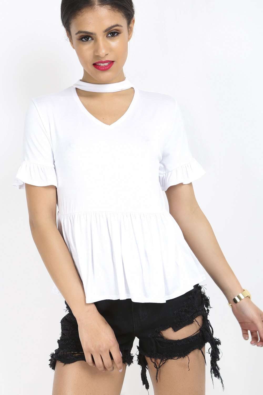Iris Choker Neck Peplum Frill Tshirt - bejealous-com