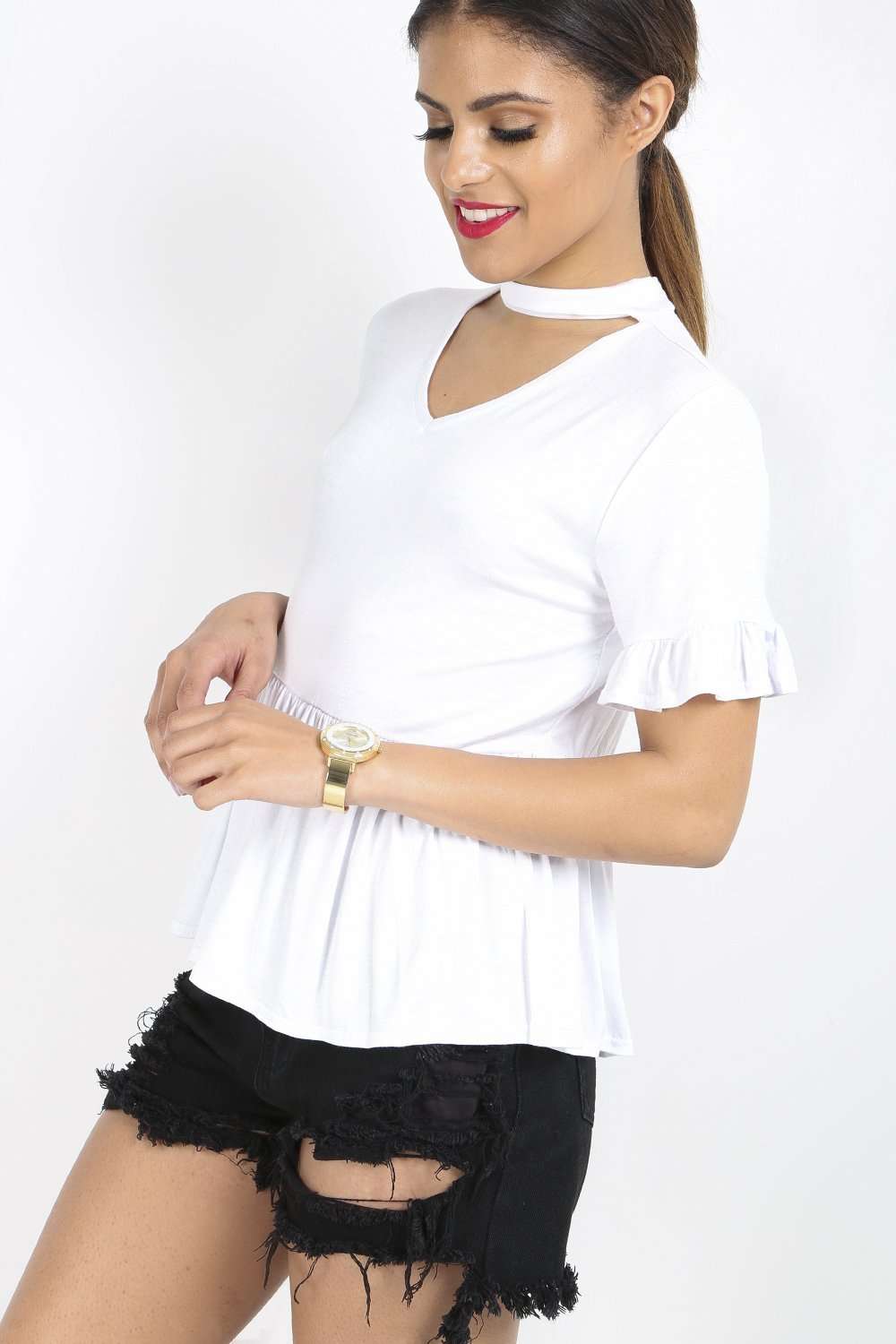 Iris Choker Neck Peplum Frill Tshirt - bejealous-com