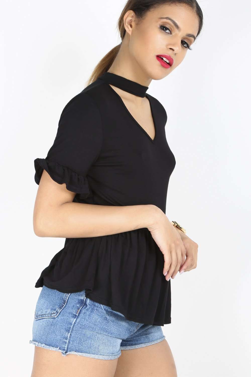 Iris Choker Neck Peplum Frill Tshirt - bejealous-com